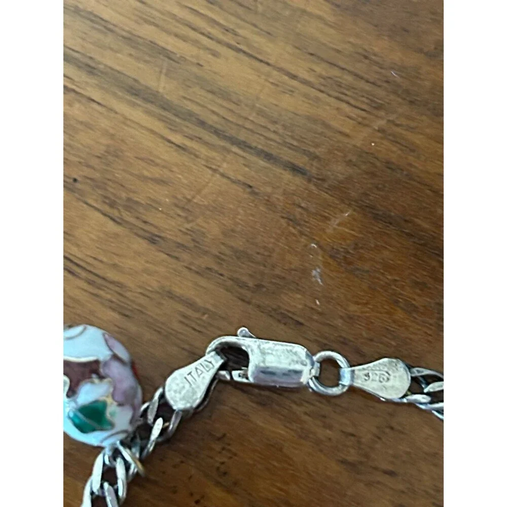 Sterling Silver Multi-Color Cloisonné Charm Bracelet, Italy